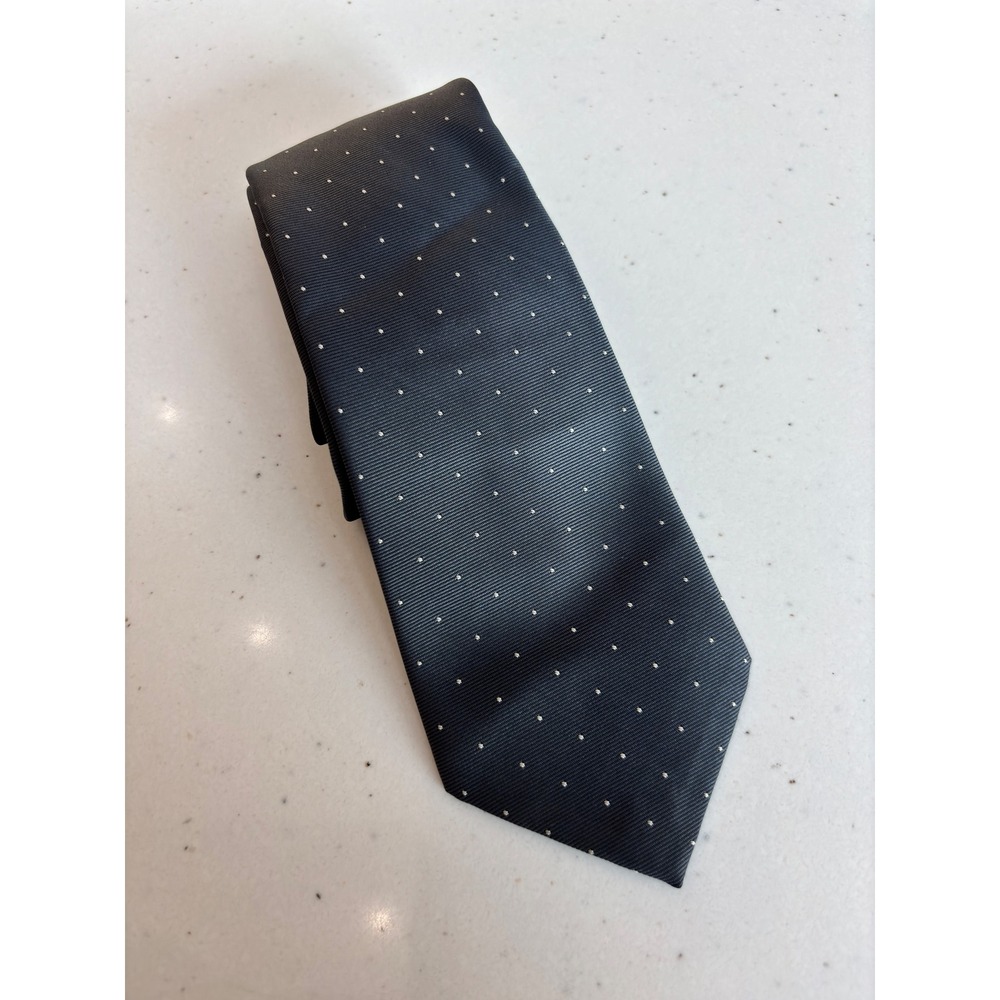 Botany 500 Mens Silk Tie Charcoal Gray White Pin Dot Ribbed Made in USA 3.25"